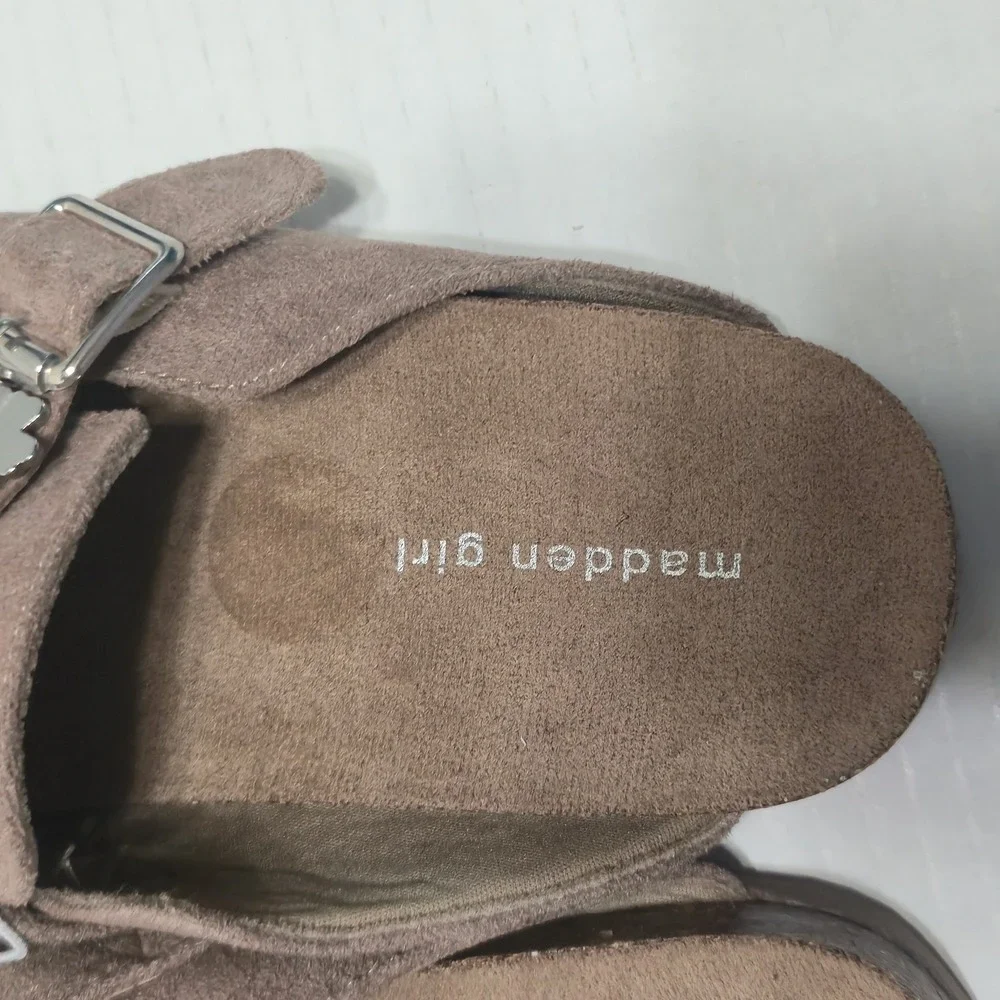 Madden Girl Women's Taupe Faux Suede Buckle Clog Mule Slip On Shoes Size 1